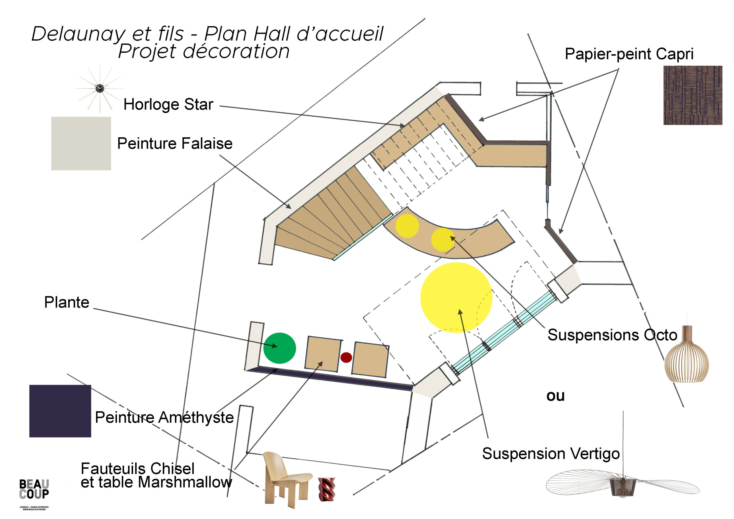plan d’aménagement hall d’entreprise plan d’espace convivial plan décoration intérieure aménagement intérieur professionnel vue 3D espace accueil entreprise zoning aménagement intérieur
