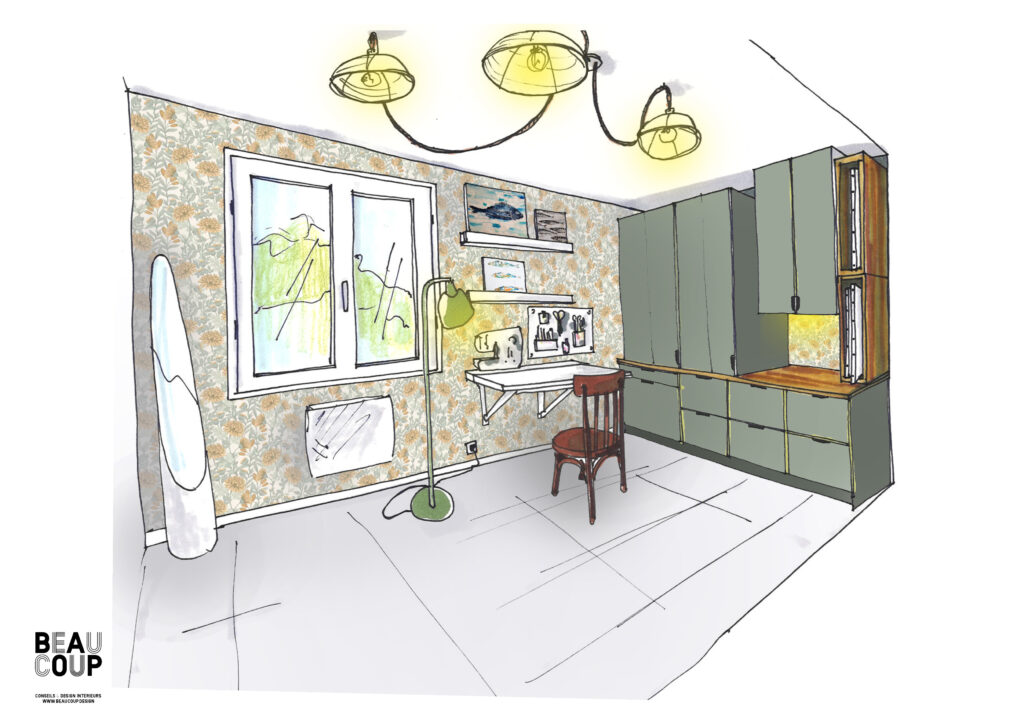 aménagement atelier artiste atelier d’artiste sur-mesure rangement atelier d’artiste meubles de cuisine détournés détournement meubles cuisine aménagement intérieur créatif décoratrice d’intérieur atelier création de rangement sur-mesure