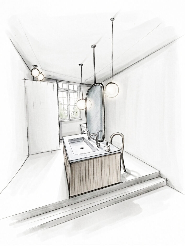 Raphaëlle Maupu décoratrice Décoration sur mesure Raphaëlle Maupu Projet déco salle de bain Étude déco salle de bain Conseils déco professionnelle pavés de verre suspensions Matériaux naturels salle de bain Carrelage design salle de bain Miroirs décoratifs Luminaires uniques Mobilier sur mesure salle de bain Robinetterie design Accessoires salle de bain haut de gamme Matériaux durables déco Couleurs tendances 2026 Textures et matières déco salle de bain parentale réinventée