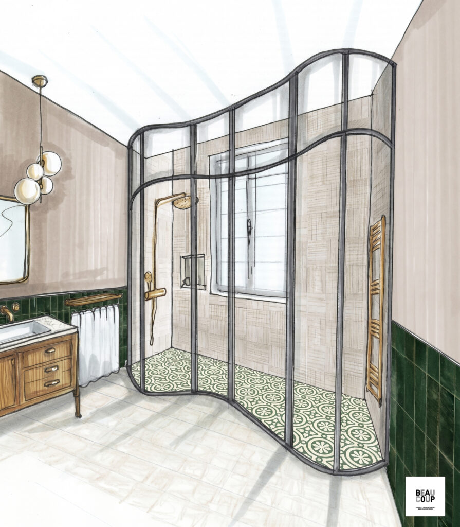 salle de bain douche monumentale architecte d'interieur salle de bain rénovation salle de bain haut de gamme conception salle de bain sur mesure aménagement salle de bain sur estrade