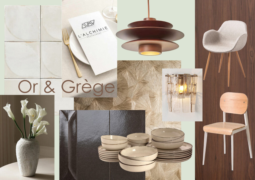 Décoratrice restaurant Décoration intérieure restaurant Agencement et décoration CHR / ERP Moodboard restaurant Recherche de style décoration